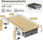 Desk Extender Tray, 24" x 12" Clamp On Desk Shelf, Desk Extension with Storage Drawer, Table Desk Arm Rest, Clamp On Keyboard Tray for Office and Home, Workstation Organizer, Medium, Wood