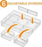 Marbrasse 3 Packs White Desk Drawer Organizers,Drawer Organizer Tray with 9 Adjustable Compartments,Junk Drawer for Makeup & Vanity, Office Desk Supplies and Accessories（White）