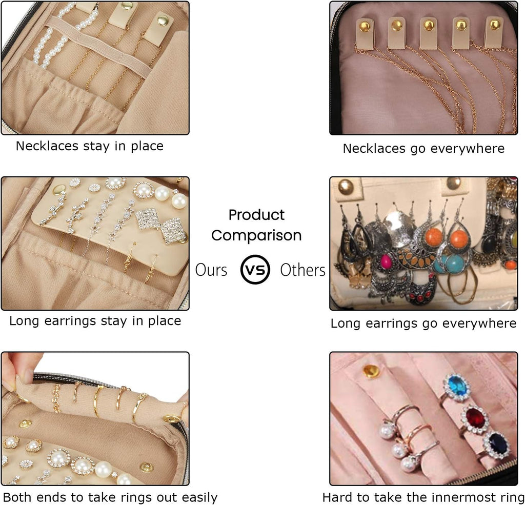 BAGSMART Travel Jewelry Organizer Case Small Jewelry Roll for Journey-Rings, Necklaces, Earrings, Bracelets, Soft Pink