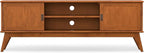 SIMPLIHOME Draper TV Stand - 72 inch Wide Solid Wood Media Console in Teak Brown, Mid Century Modern Entertainment Center for Living Room for TVs up to 80 Inches with Cabinets and Cable Management