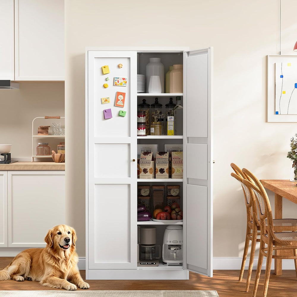 Yizosh Metal Storage Cabinet - 71" White Kitchen Pantry with 2 Doors and...