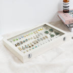 Wudygirl Jewelry Organizer Velvet Earring Organizer with Clear Lid 32 Pairs Earring Holder Jewelry Tray Display Case (Beige 64 Slot)