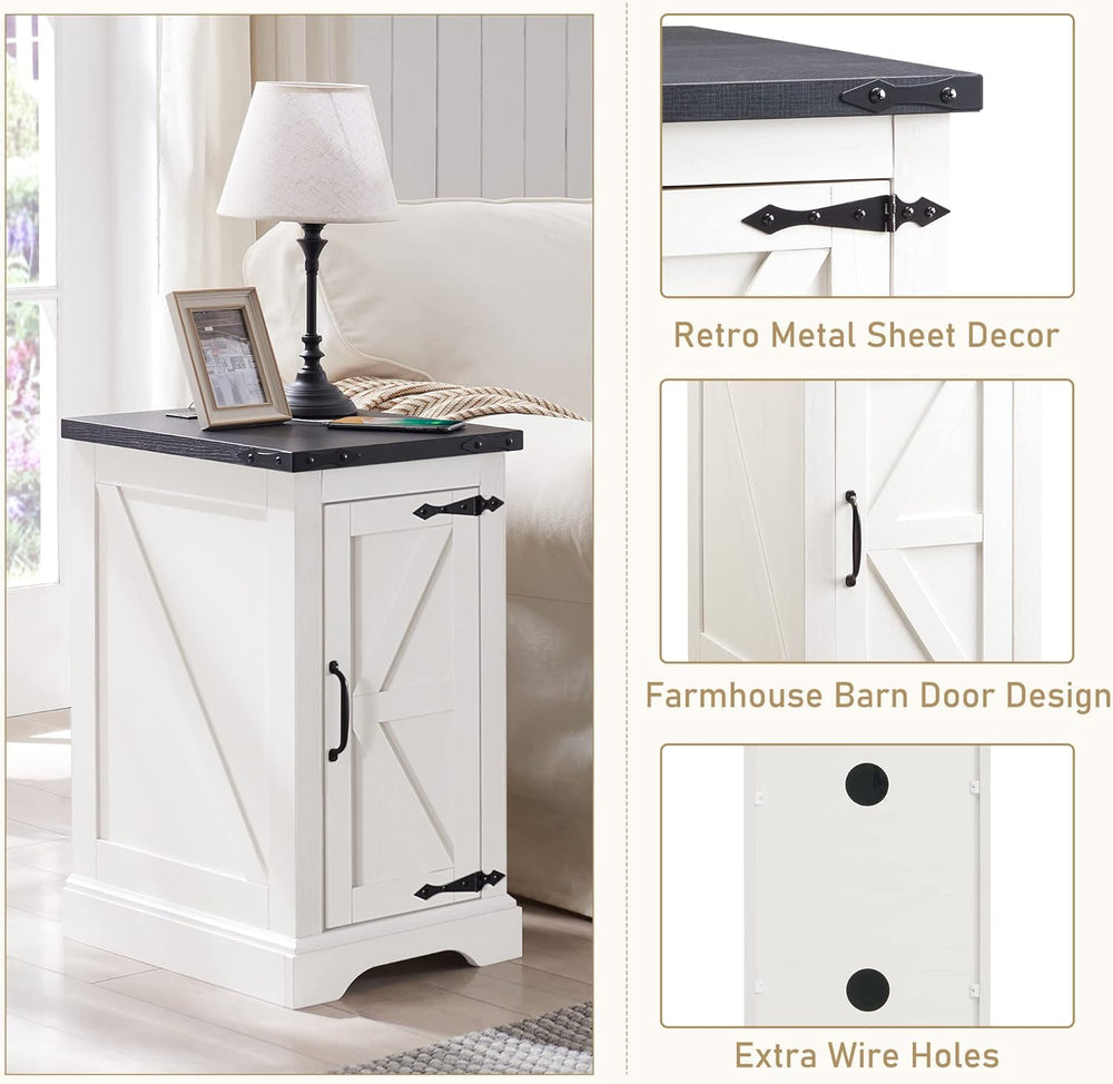 JXQTLINGMU Farmhouse Nightstand Set of 2 with Charging Station, 17" D Re...