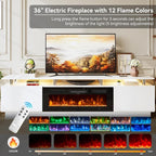 80" TV Stand & Media Console, Entertainment Center with Storage Shelves, Fits TVs up to 90", Modern Living Room Cabinet, 36" Electric Fireplace (White+Black)
