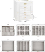 Jewelry Box with Mirror, White - Large Jewelry Organizer and Storage for Women