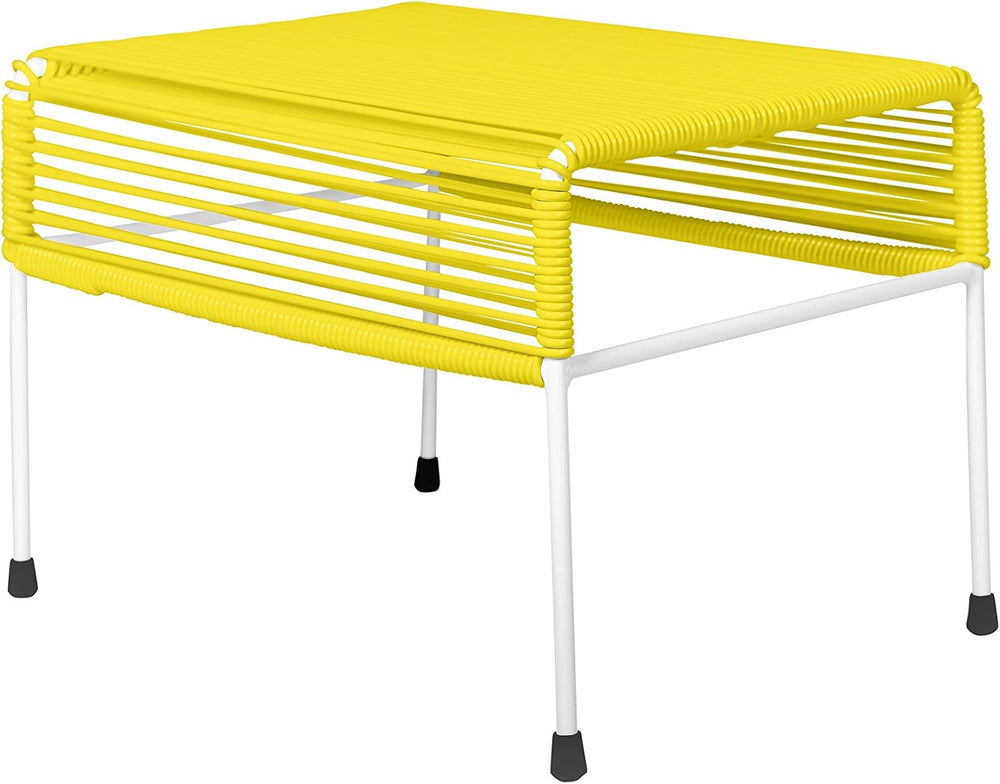 Innit Designs Adam Ottoman, Yellow Weave on White Frame