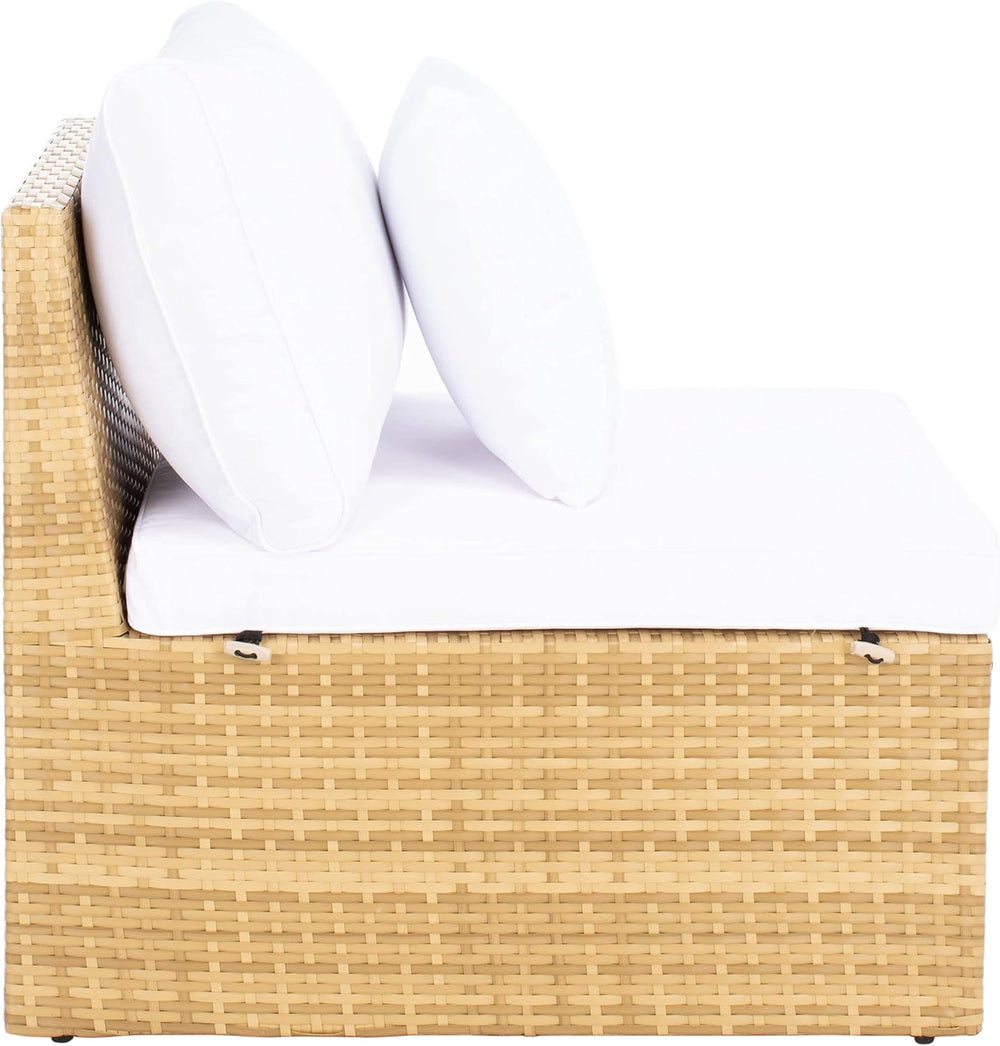 SAFAVIEH Outdoor - Pramla Settee and Ottoman Set - Natural & White - Stee...