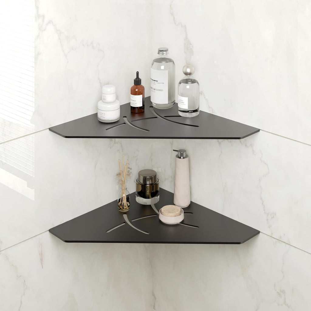 FerdY 2-Pack 10" Matte Black Recessed Corner Shower Shelf, for Tiled Bathroom Walls, Floating Shower Shelf, 304 Stainless Steel Shower Caddy Storage Shelves, No Drilling Required, Irregular Diamond