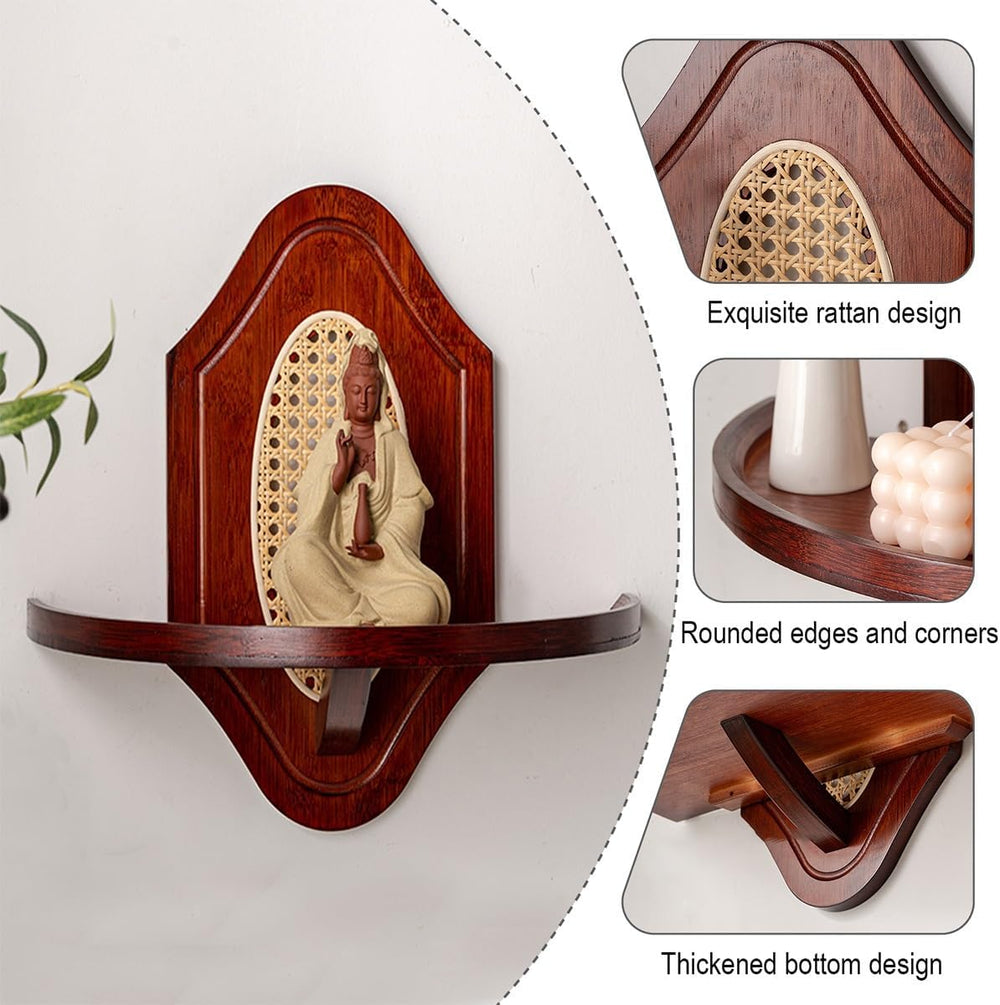 Wall Hanging God Shelf, Bamboo Prayer Offering Table, Chinese Personal Shrine...
