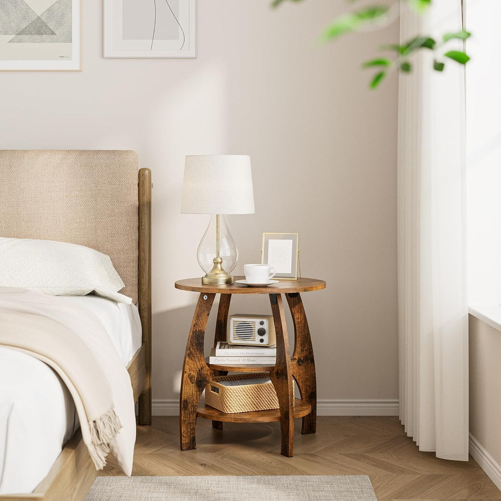 Masupu Round Side Table, 3-Tier Wood End Table, 19.7 inch Accent Table, Mid C...