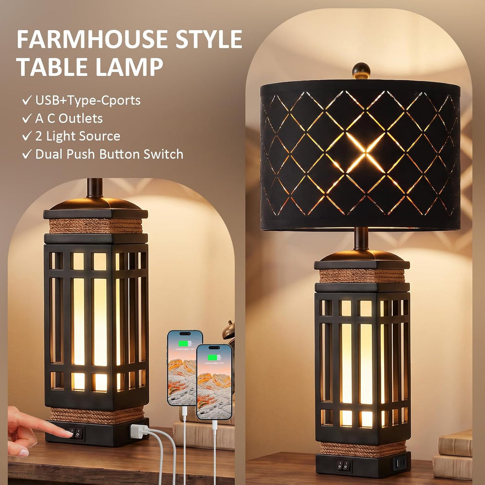Hamucd 25'' Modern Farmhouse Table Lamp Set of 2 for Living Room Bedroom