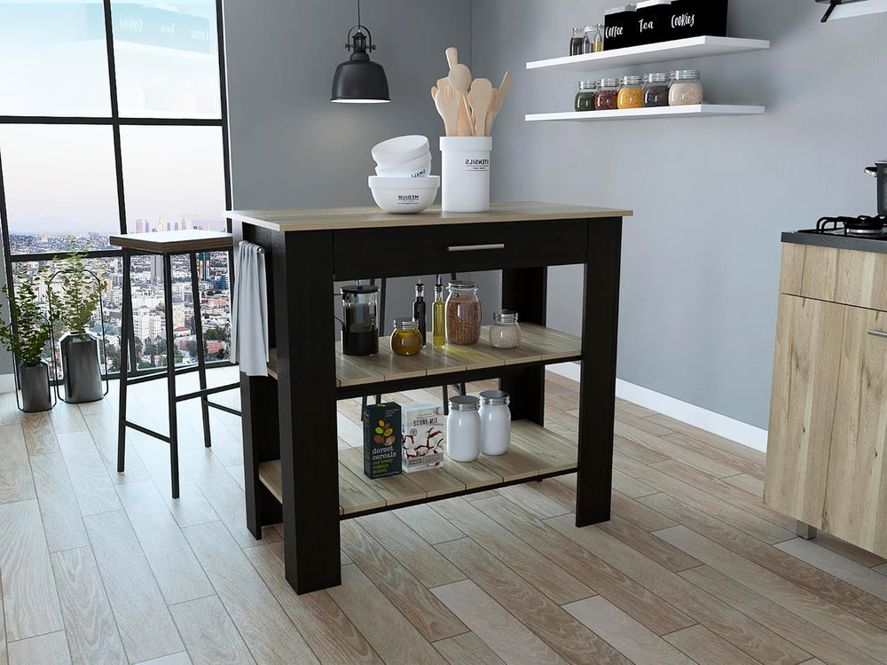 Kitchen Island 40 with Two Shelves One Drawer Four Legs | Includes two open s...