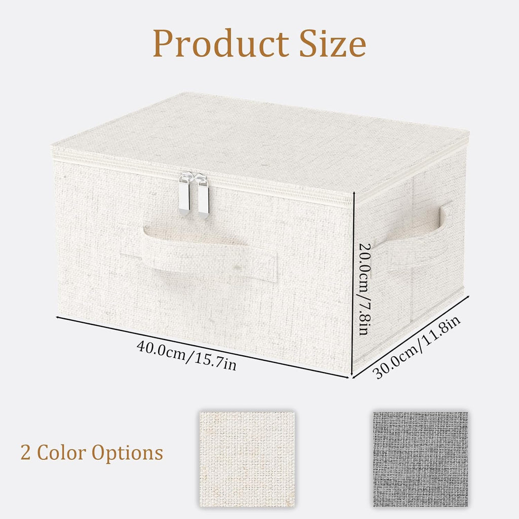 Underbed Storage Cube, Closet Organizer with Lid, Foldable Home Container Bags for Organizing Clothes, Shoes, Blankets, Pillows, 15.7x11.8x7.8Inches, Beige, 2 Pack