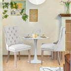 Linen Upholstered Dining Chairs Set of 2, Modern Style Kitchen Side Chairs with Nailhead Trim and Wood Leg, Metal Pulling Ring for Dining Room Living Room(Beige,Set of 2)