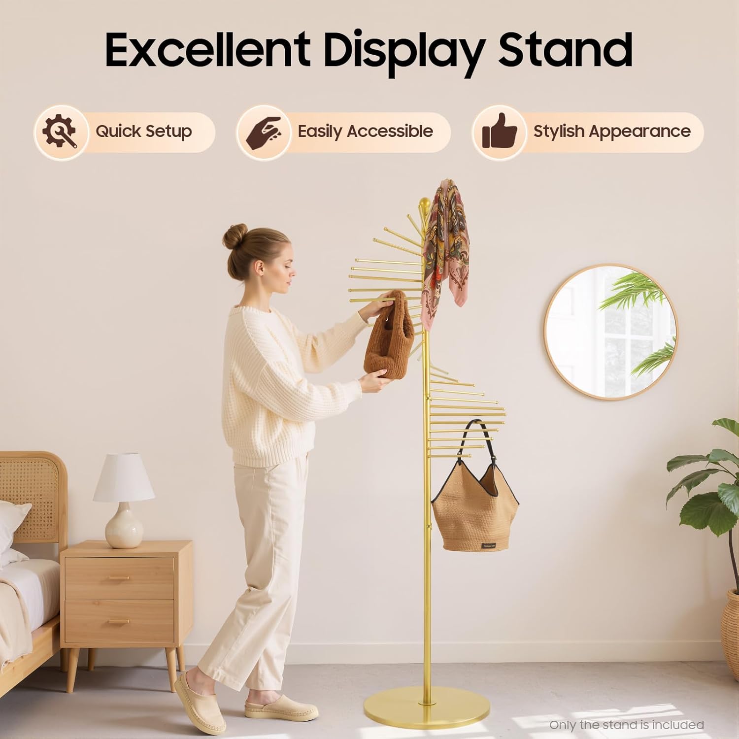 Scarf Display Stand 67" Spiral Scarf Holder Scarf Organizer Hijab Organizer Stand Scarf Hangers for Closet Clothing Store, Scarf Rack (Gold)