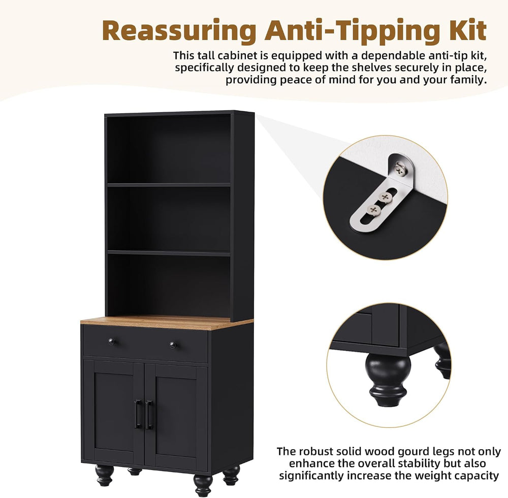 Modern Kitchen Pantry, Storage Cabinet with 4 Solid Wood Gourd-Shaped Legs, A...