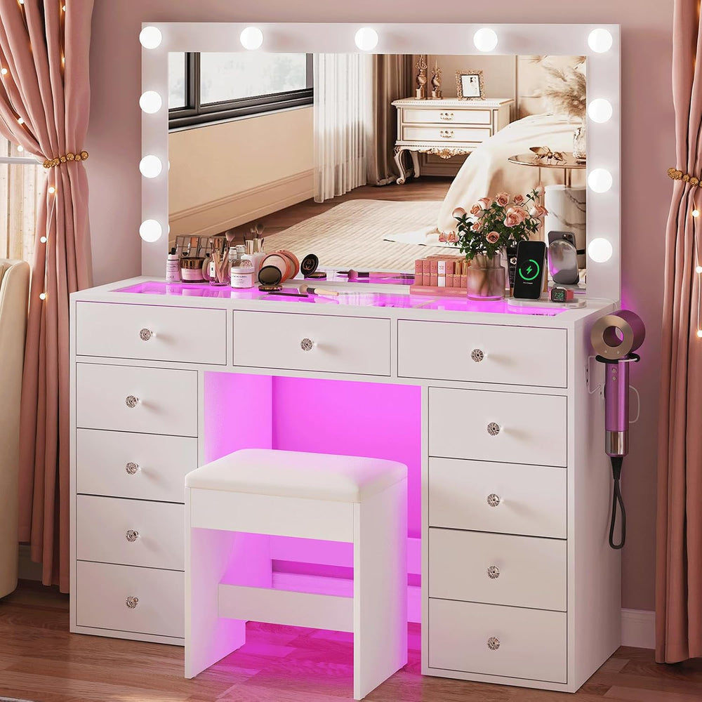 CollaredEagle 45" Large White Vanity Desk with Vibrant RGB Lighting. | 1...