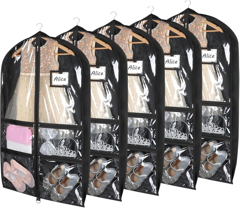 Syeeiex 40 Inch Clear Dance Costume Garment Bag, Black, 5 Pack | Clear PVC Wi...