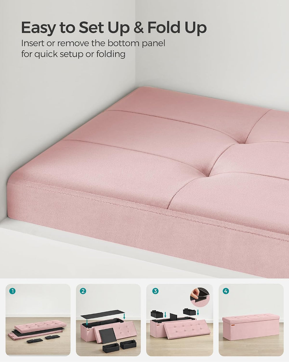 SONGMICS Storage Ottoman Bench, 43.3 Inches Velvet Foldable Foot Rest | Foot ...