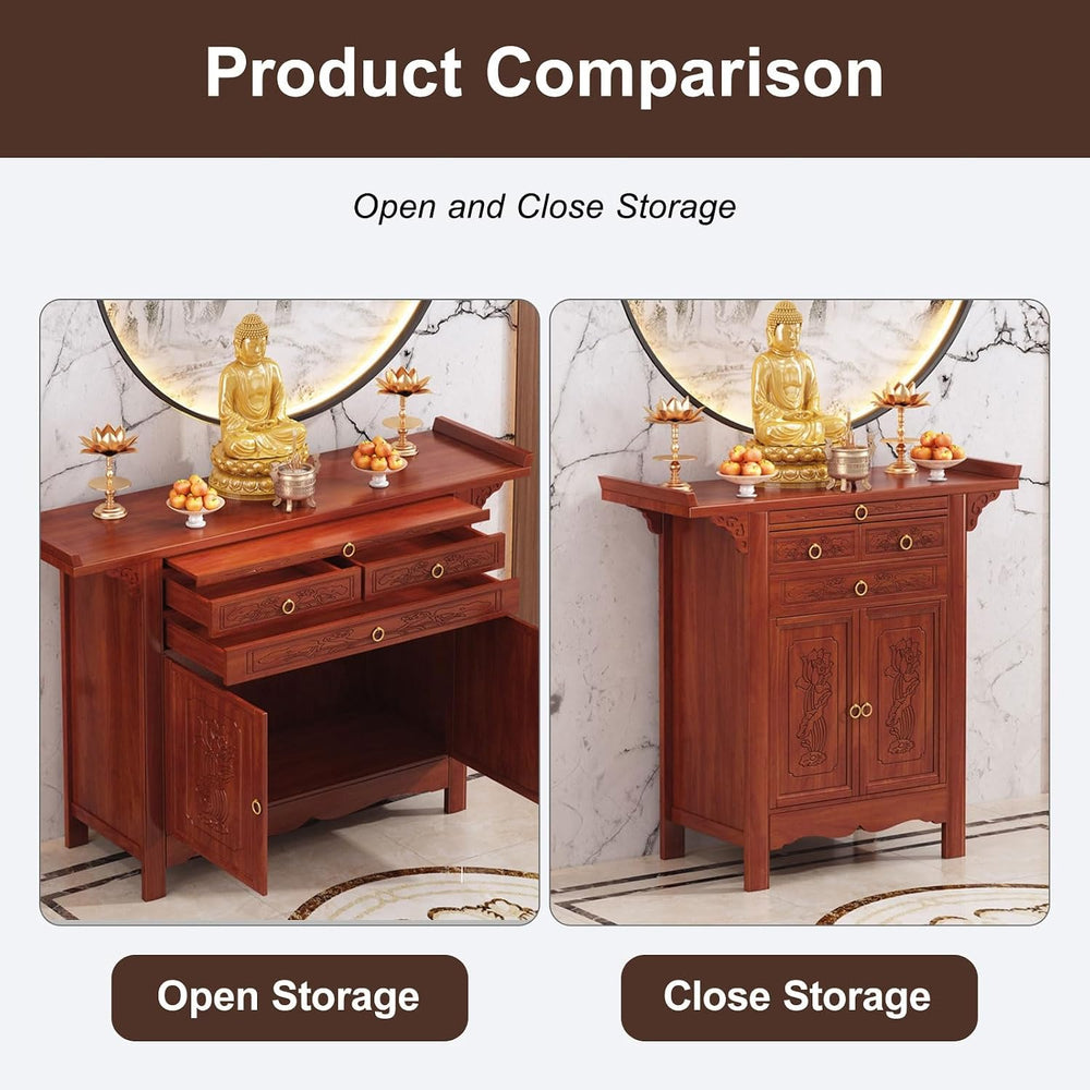 Free Standing Altar Table, Multifunction Meditation Altar Table with Drawer a...