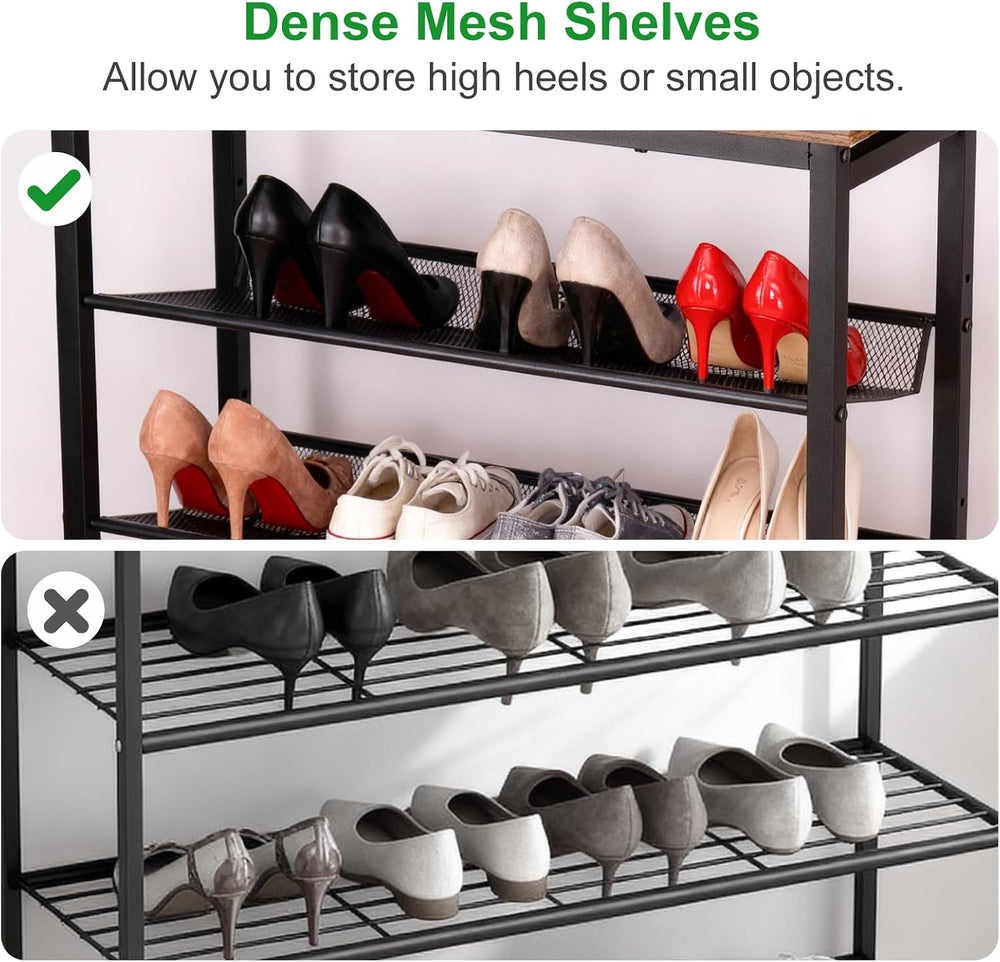 5-Tier Shoe Rack, Tall Industrial Shoe Organizer with Metal Mesh Shelves, Fre...