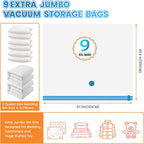9 Pack XXL Jumbo Vacuum Storage Bags, Double-layer Design Leak-proof and Puncture-resistant, Extra Large Space Saver Vacuum Seal Bags for Comforters, Bedding, Blankets, Huge Stuffed Toy (47.2x39.4 in)