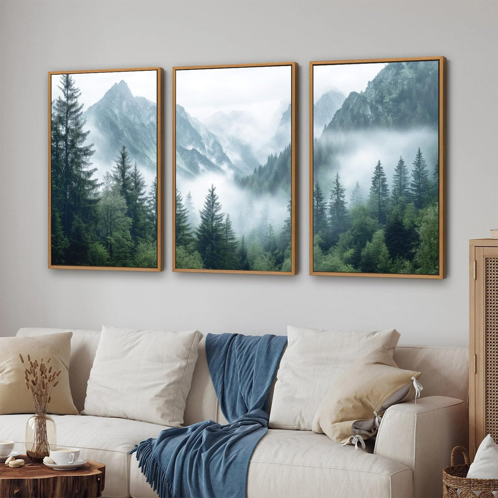 YeeHomedec Large Mountain Framed Canvas Wall Art, Mordern Calming Forest Wall...