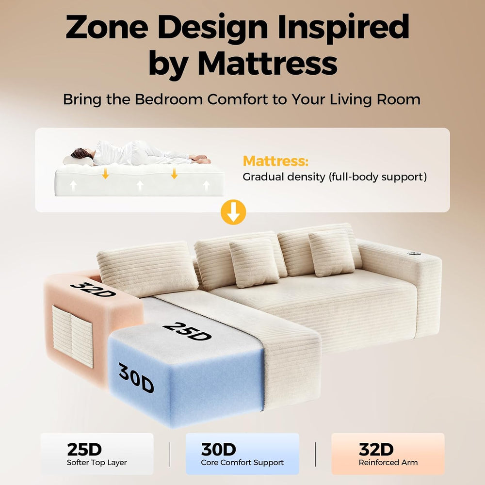 CAMMOO 108" L-Shaped Sectional Sofa, Cloud Couch in One Box | No Assembl...