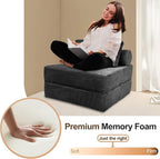 Comfy Foldable Sleeper Chair with Pillow, Supportive Memory Foam, Plush Corduroy Fabric, Cozy Floor Couch, Versatile Convertible Mattress for Bedroom/Living Room/Guest/Office, Dark Grey