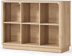 6 Cube Storage Book Shelf, 40" Wide Low Horizontal Bookcase with Curved Edge, Floor Standing 2-Tier Wooden Bookshelf with Base, Modern Short Book Case for Bedroom, Study, Entryway, Natural Oak