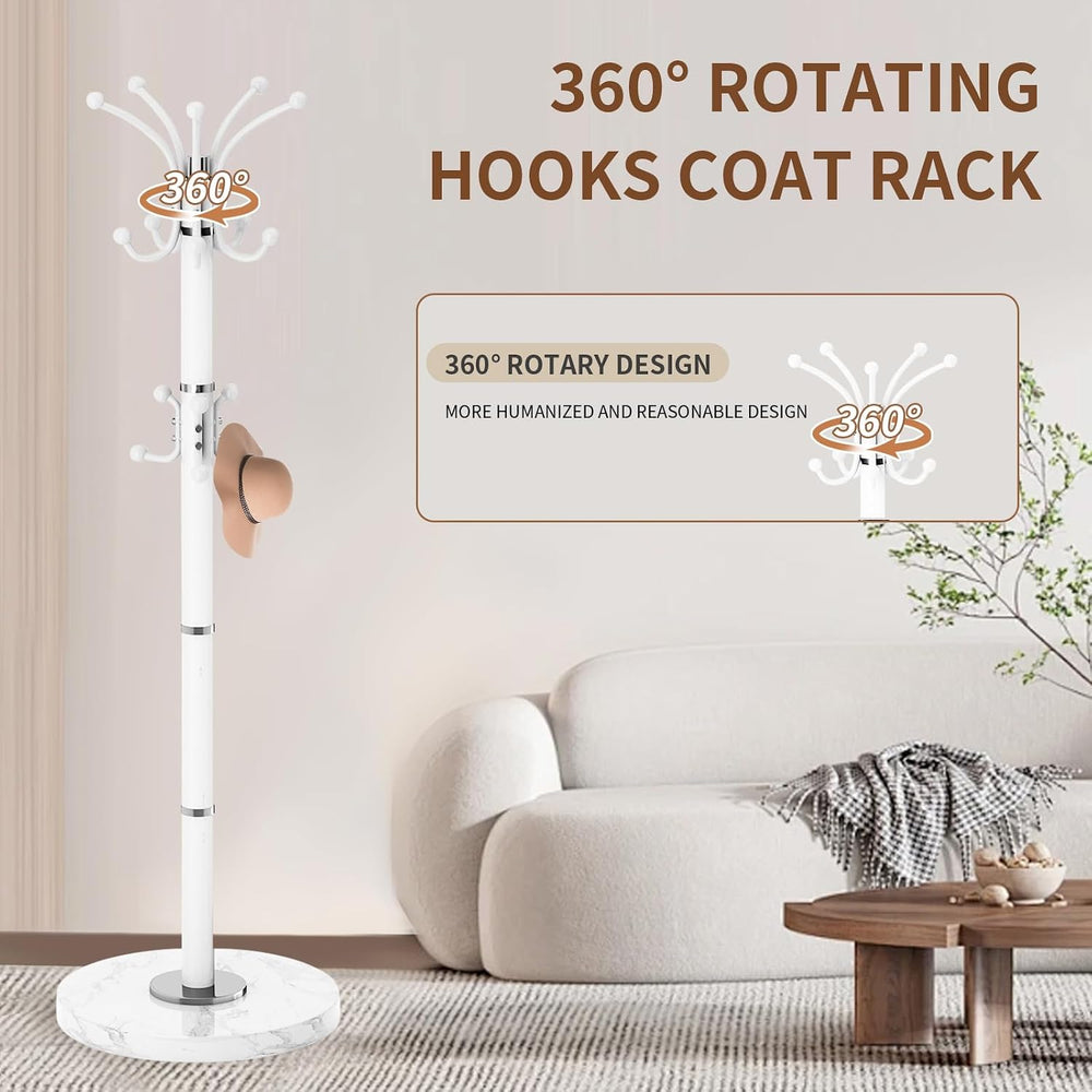 Coat Rack Stand 360°Rotary Coat Rack Freestanding with 16 Hooks