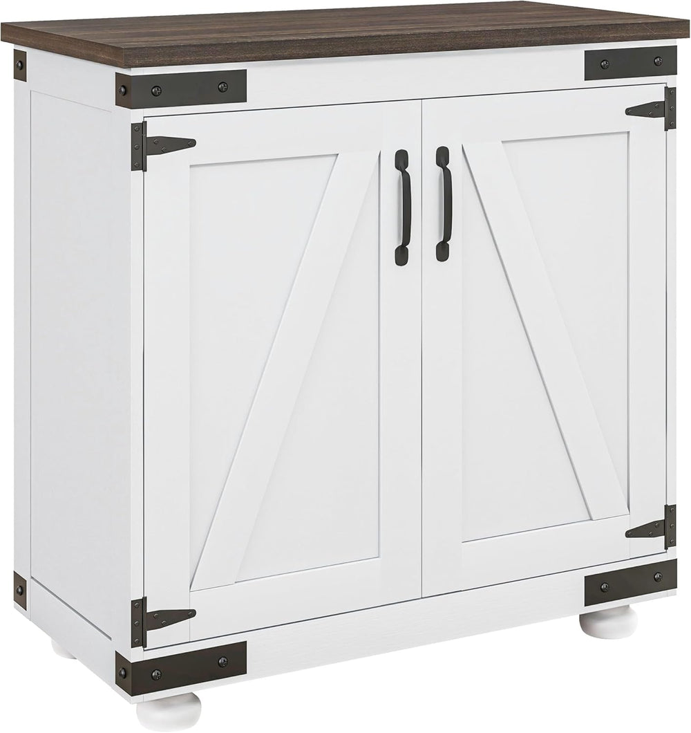 Farmhouse Kitchen Pantry, White Sideboard Buffet Cabinet with Barn Door and A...