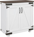 Farmhouse Kitchen Pantry, White Sideboard Buffet Cabinet with Barn Door and Adjustable Shelf, Wood Legs, Easy to Maintain, for Dining Room