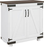 Farmhouse Kitchen Pantry, White Sideboard Buffet Cabinet with Barn Door and Adjustable Shelf, Wood Legs, Easy to Maintain, for Dining Room