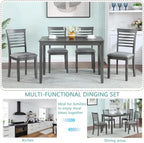 5-Piecern Dining Table Set, Kitchen Set with One Rectangular Table and 4 Upholstered Chairs, Living Room Chairs with Ladder Backrest and Comfortable Seat Cushion, Wooden Dining Furniture, Gary