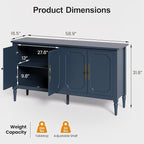 RoyalCraft 59" Buffet Cabinet with Storage, Vintage Sideboard with Adjustable Shelves & Carved Handle, Mid Century Modern Painted Credenza Coffee Bar for Kitchen, Dining Room, Navy Blue