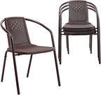 VINGLI PE Rattan Outdoor Dining Chairs Set of 4, Brown