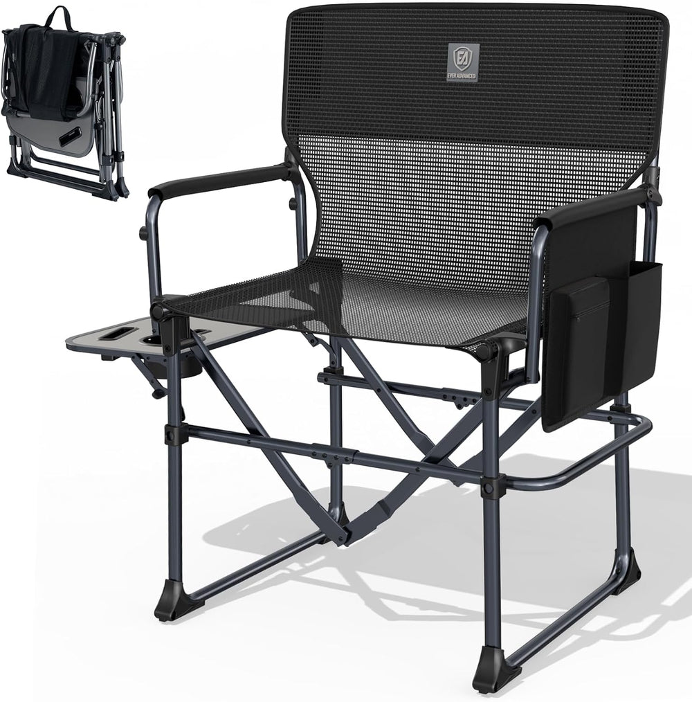 EVER ADVANCED Camping Directors' Chair with Side Table, Portable Folding ...