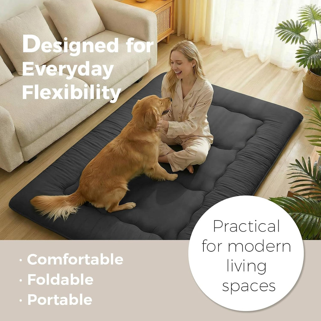 XICIKIN 2.5" Japanese Floor Mattress, Foldable Floor Mattress with Washable Cover Japanese Futon for Camping, Guest (Black, Twin)