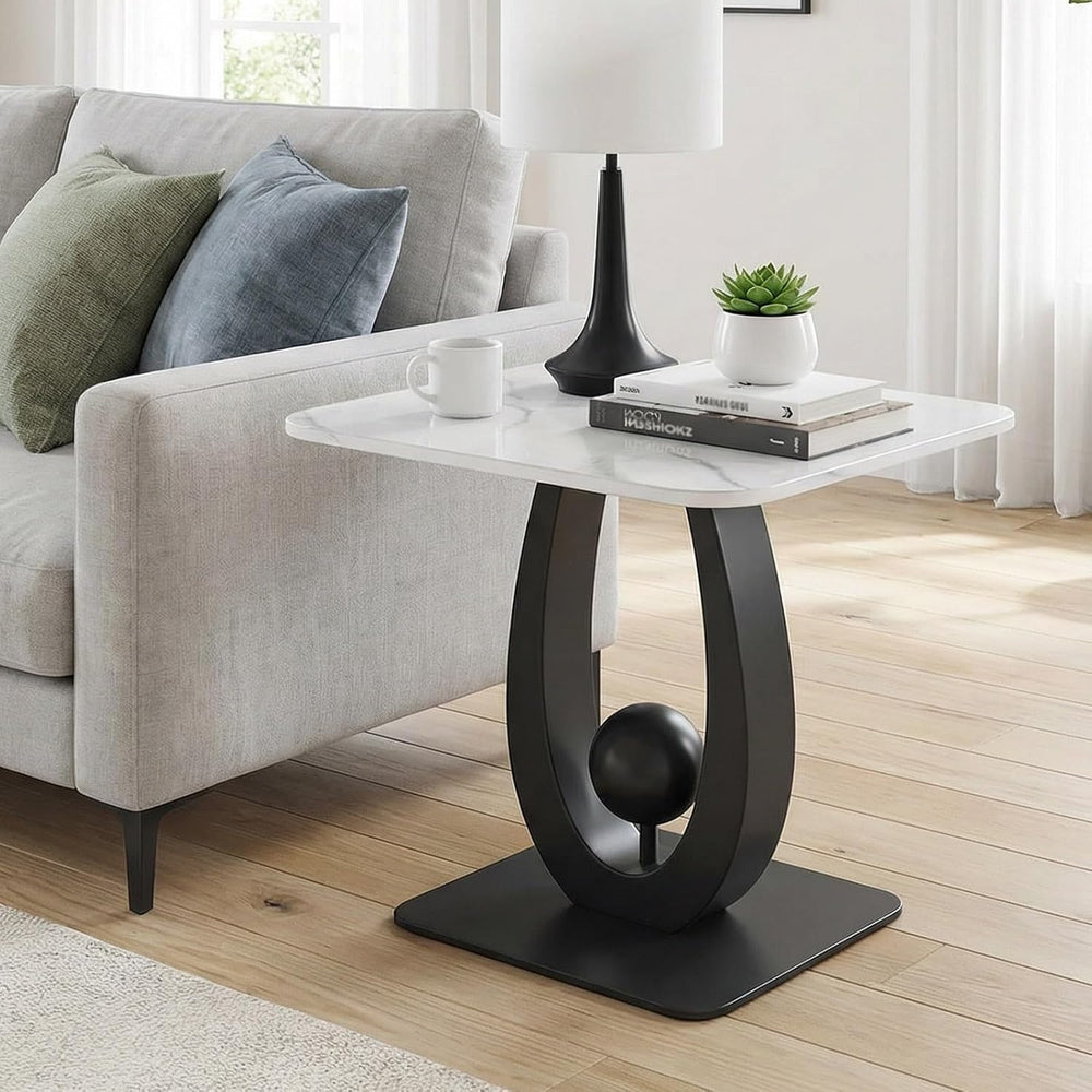 Modern Side Table with Sintered Stone Top, Small End Table with Open Storage ...