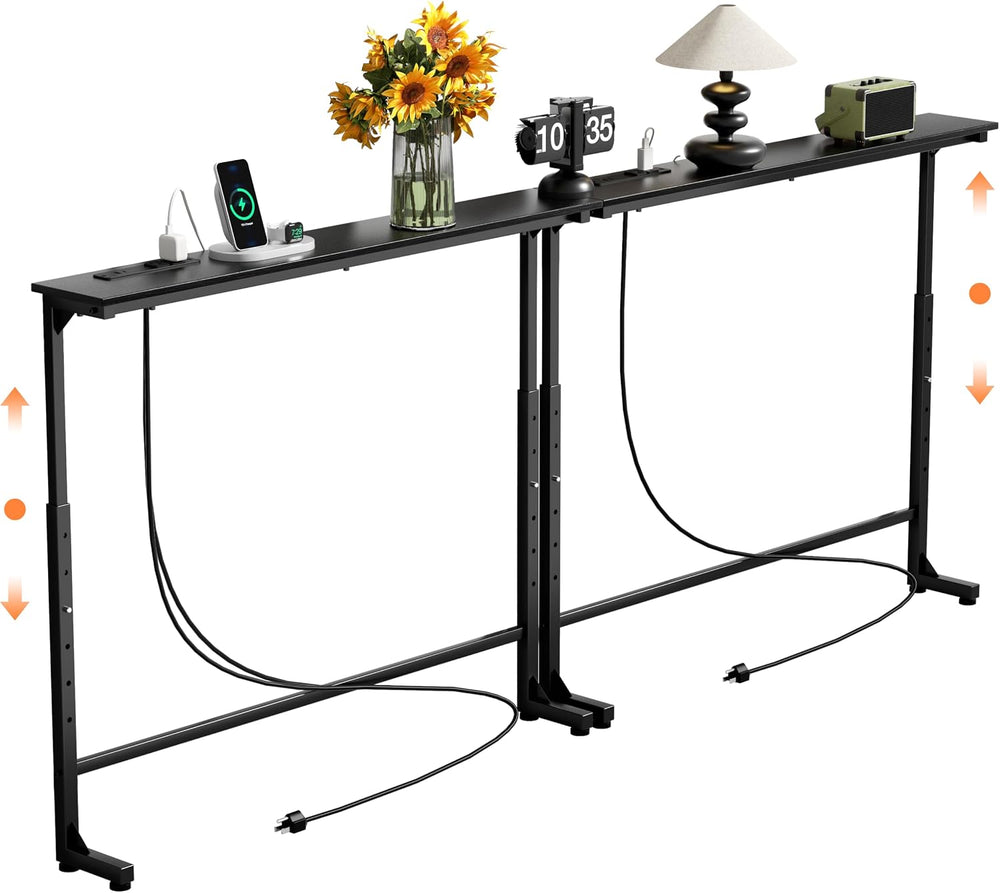 GRLEAF 2 Pack Adjustable Height Narrow Console Table with Power Outlets, 90&q...
