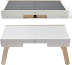 Youuys 3 in 1 Wooden Kids Activity Table & Building Board Compatible with Building Block,Storage Play Table Reversible Top Legs Fold for Easy Under Bed Storage （No Chairs）
