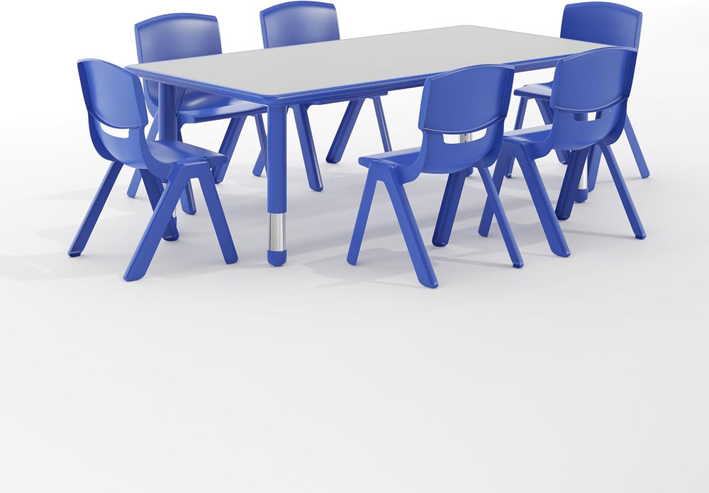 EMMA + OLIVER 23.625" W x 47.25" L Blue Plastic Activity Table Set-...