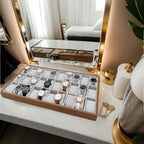 Wooden Watch & Jewelry Tray Organizer - 24/30 Grid Display Holder with Removable Pillow for Men & Women's Storage (30 Grid)