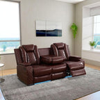 Electric Power Recliner Sofa Living Room Furniture, Comfy Home Theater Breathing Leather Seating with USB 2.0 Charging Ports, LED Light Strips, Fold-Down Table & Wireless Charging Device (Red)