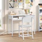 MAHANCRIS Kids Desk and Chair Set, Student Writing Desk, Kids Study Desk with Book Sorter and Fabric Drawer, Kids Wooden Study Table, for Study, Kids Room, Bedroom, White KDBW11901N1