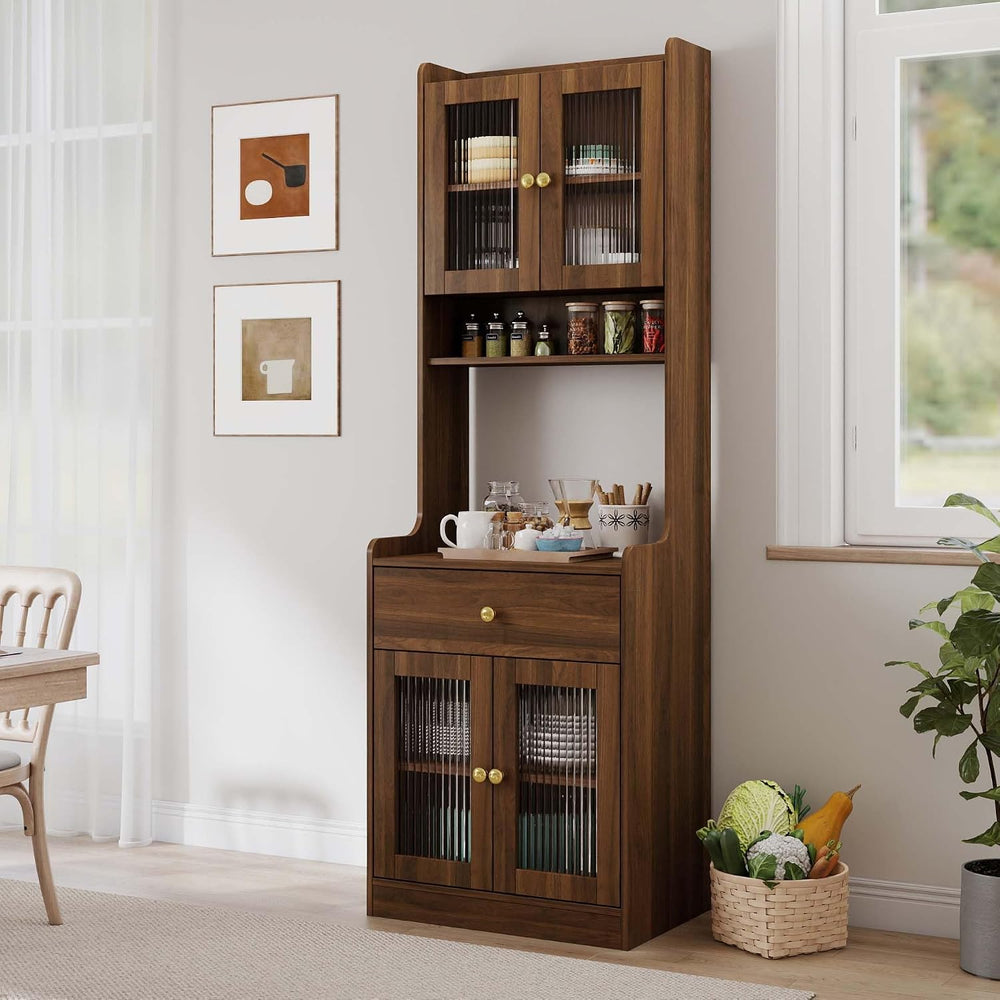 71” Coffee Bar Hutch with Drawers, Pantry Cabinet with Doors & Internal S...