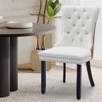 Leather Upholstered Dining Chairs Set of 6, Modern Style Kitchen Side Chairs with Nailhead Trim and Wood Leg, Metal Pulling Ring for Dining Room Living Room(White&Pink)
