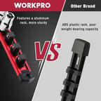 WORKPRO Magnetic Socket Organizer Set, 3-Piece Aluminum Alloy Socket Rail, Heavy Duty Socket Holder, Socket Rack Kit 1/4-Inch x 12 Clips, 3/8-Inch x 10 Clips, 1/2-Inch x 10 Clips (Red)