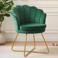 Furnimart Vanity Chair with Back, Shell Accent Chair for Living Room, Criss Cross Chair with Gold Legs, Makeup Chair for Bedroom Desk Chair no Wheels, Velvet Green